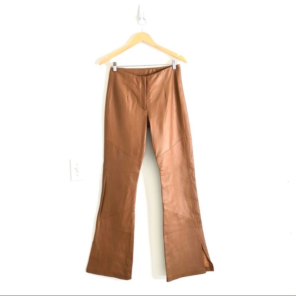 Vintage Pelle Studio Wilsons 100% Leather Pants Flare Boot Cut Tan Caramel Camel